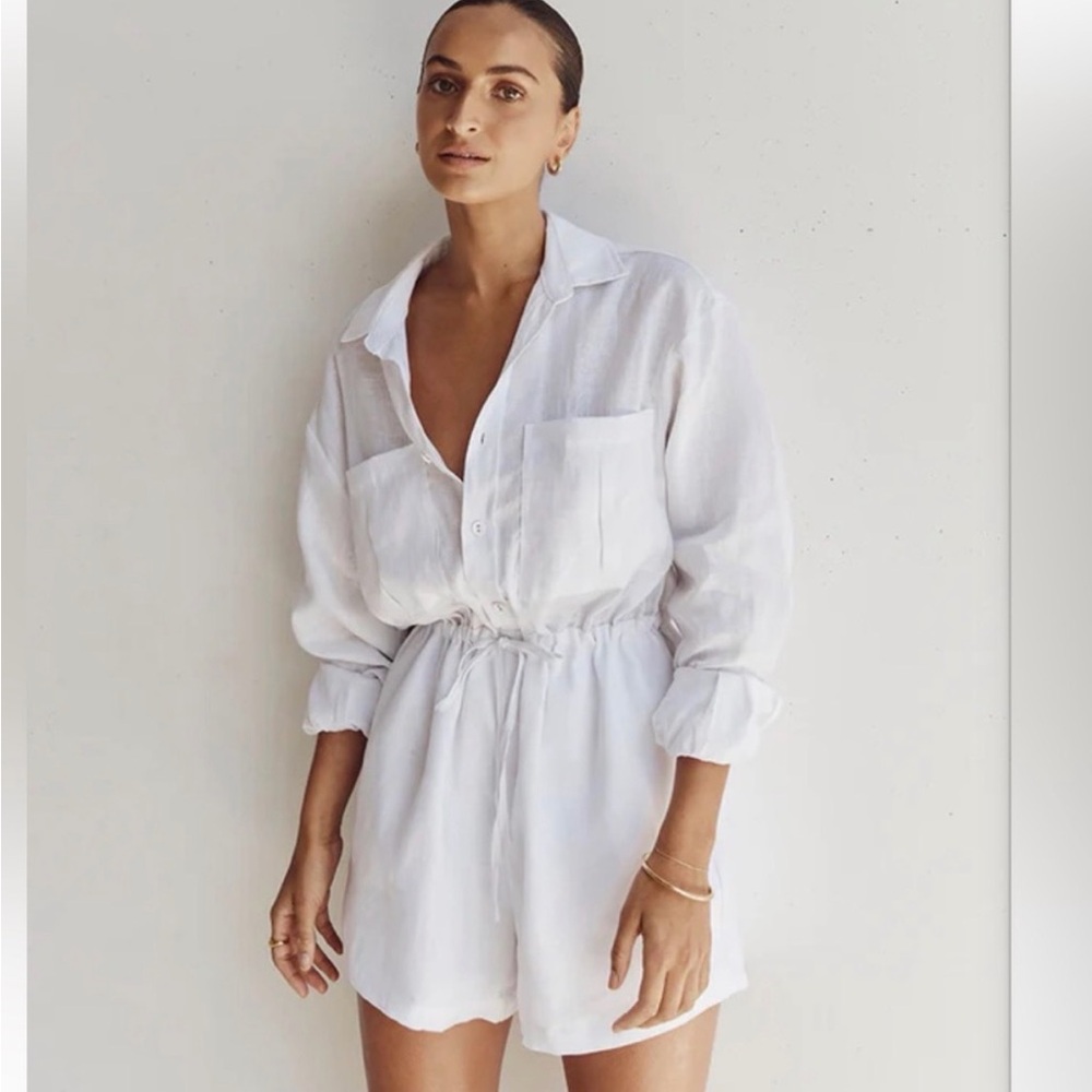 DISSH White Button-Up Linen Romper